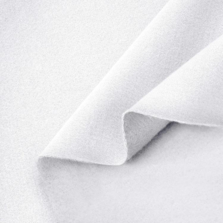 White Brushed French Terry Cotton 280g – front and back sides, soft brushed structure, peach skin finish