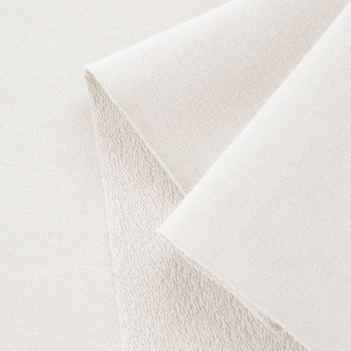 Dresówka pętelka bawełna 280g off white – zbliżenie na strukturę dzianiny z pętelką
