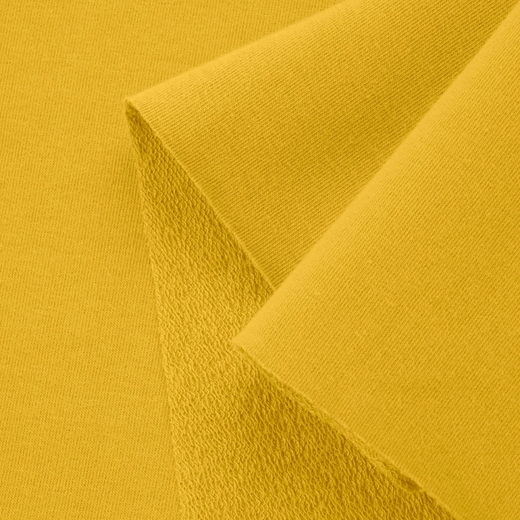 Yellow sweatshirt french terry cotton 280g – close-up of looped texture