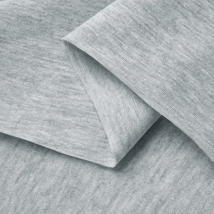 Merceryzowana dzianina Single Jersey Bawełna 160g w kolorze melanż szary – zbliżenie na strukturę materiału, widoczne sploty