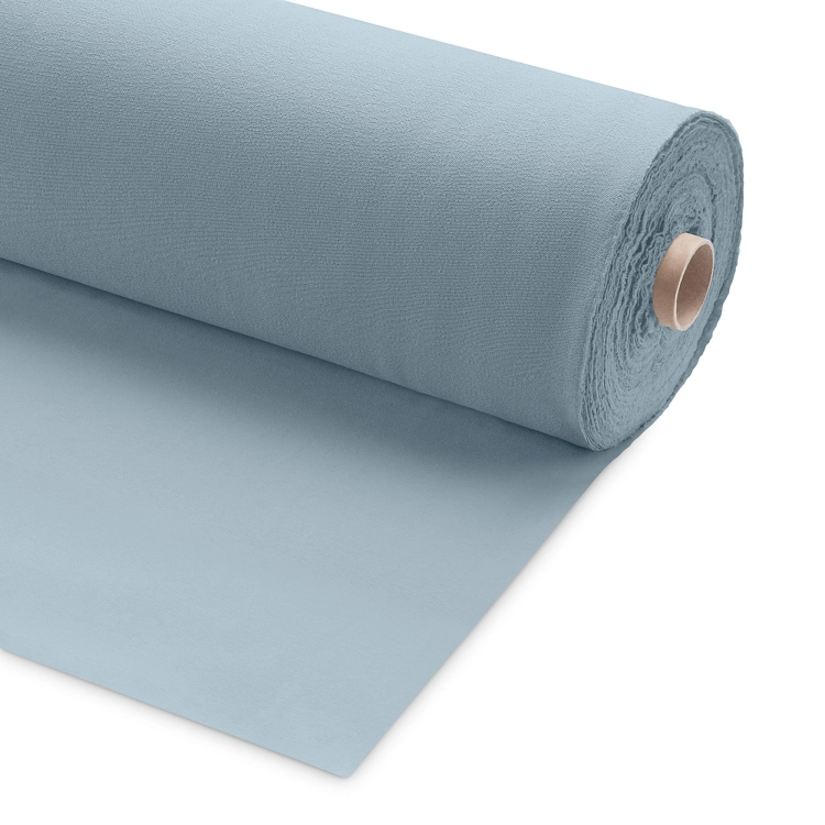 Roll of light blue organic French terry cotton fabric with PES 320gsm – full view.