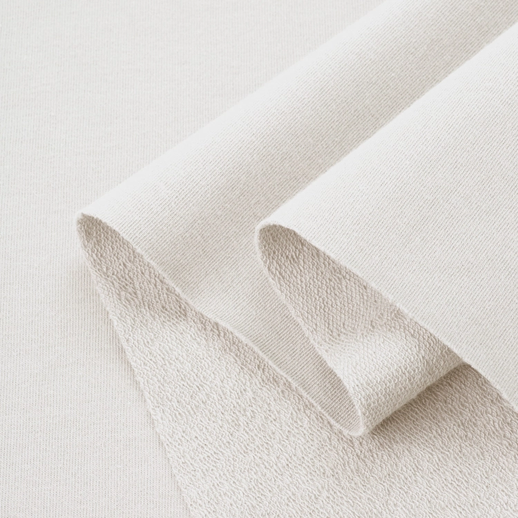 French terry Off White 357 – layered cotton knit in natural creamy white, flexible and breathable