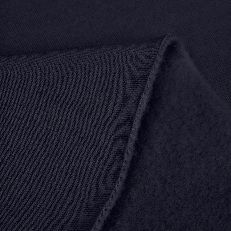 Surface detail of Navy 222 knit fabric – smooth cotton blend in rich navy tone