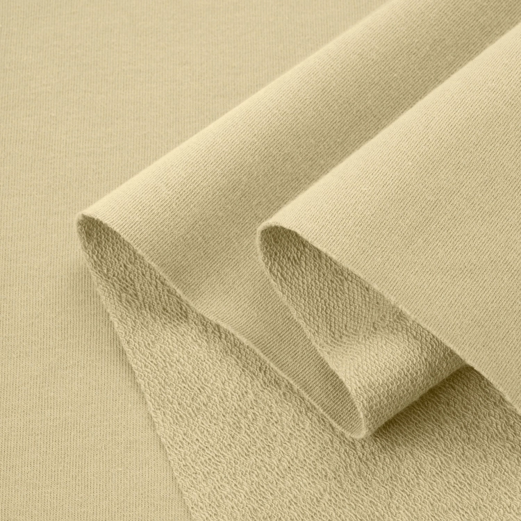 Folded Yellow 491 French terry cotton knit – breathable, elastic and soft, perfect for babywear, loungewear or light casual apparel.
