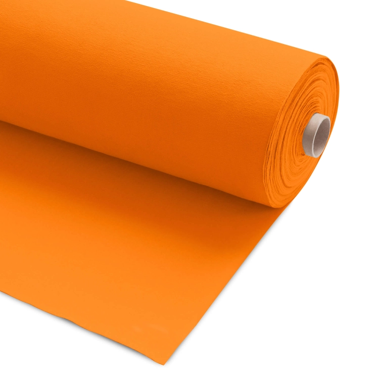 Roll of loopback French terry fabric in Orange 163 – vivid and saturated orange shade, ideal for energetic apparel.