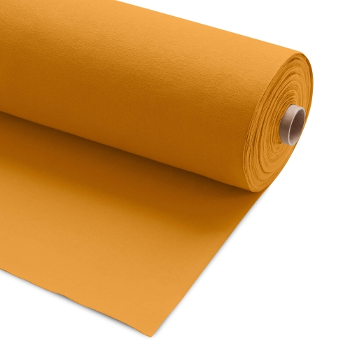 Roll of Orange 542 French terry fabric – warm, mustard-toned knit ideal for cozy and autumnal garments.