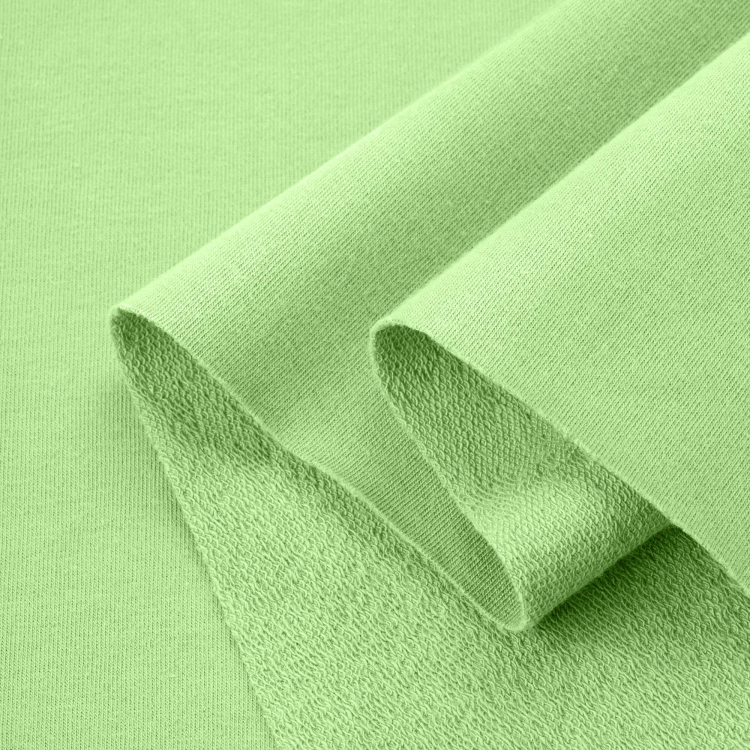 Folded loopback French terry in Green 574 – breathable and stretchy cotton knit.