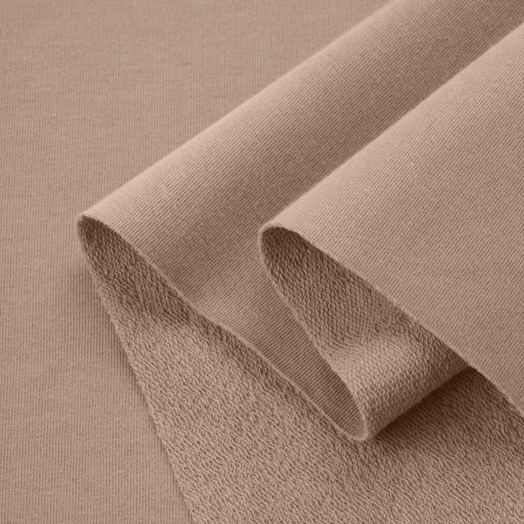 Folded French Terry cotton knit in Beige 558 – medium weight fabric with stretch and structure.