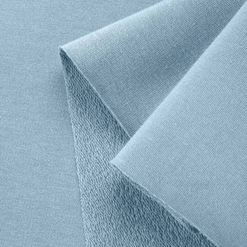 Close-up of Blue 564 knit – smooth front and textured terry back.