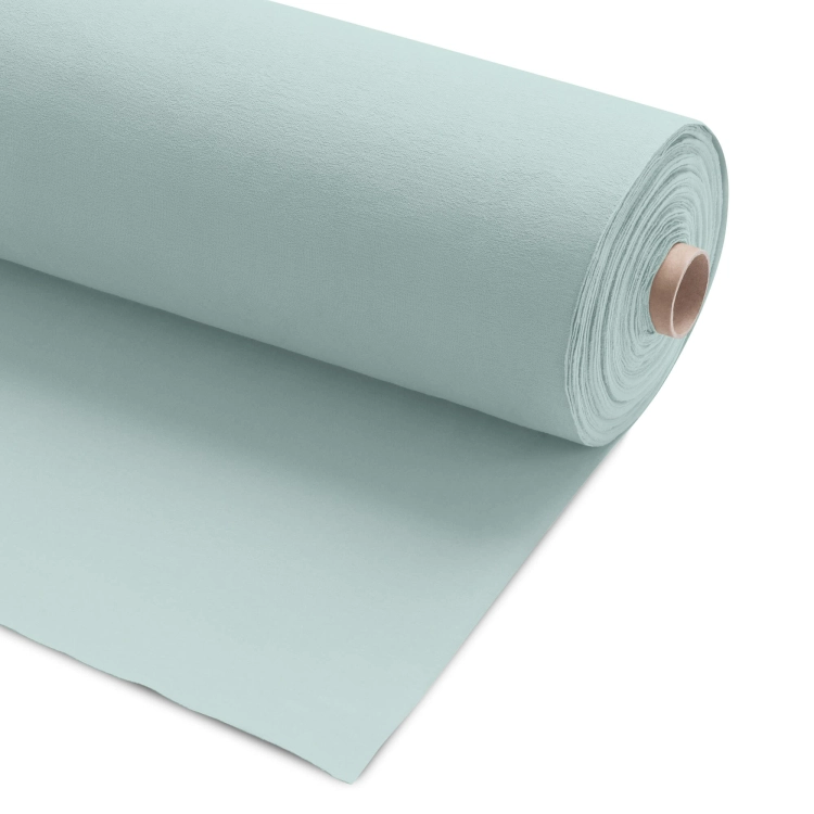 Green 23 fabric roll – loopback French terry in a soft, grey-toned mint.