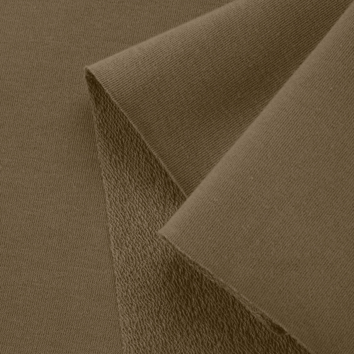 Close-up of Green 557 – smooth surface and looped terry underside.