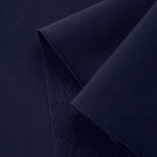 Close-up of Navy 20 fabric – smooth surface and textured terry back.