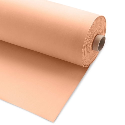 Roll of pastel orange jersey fabric – soft peach shade in smooth single jersey finish.
