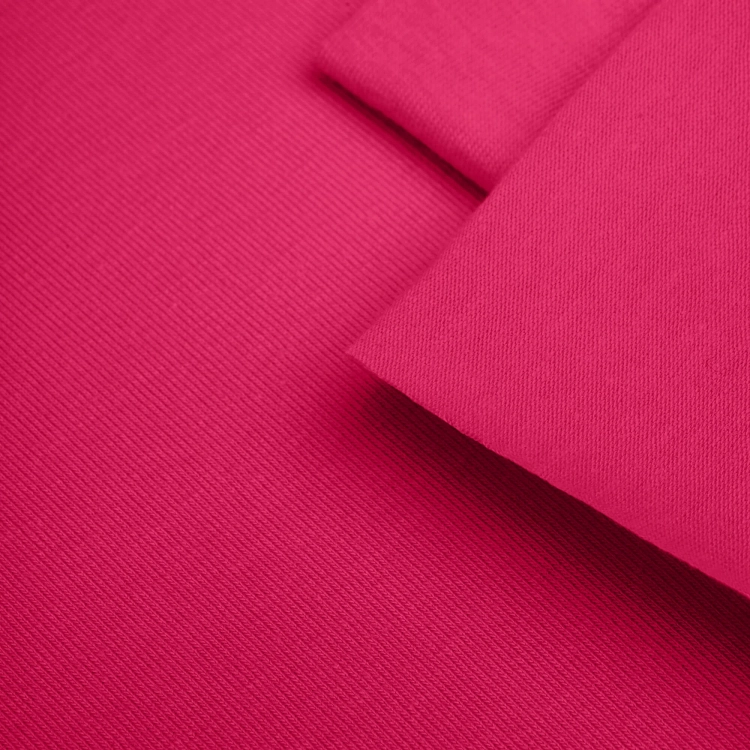 Close-up of Pink 25 knit – fine single jersey structure in a rich, cool pink tone.