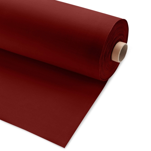 Roll of Bordo 266 jersey fabric – rich wine red knit fabric on a cardboard roll.