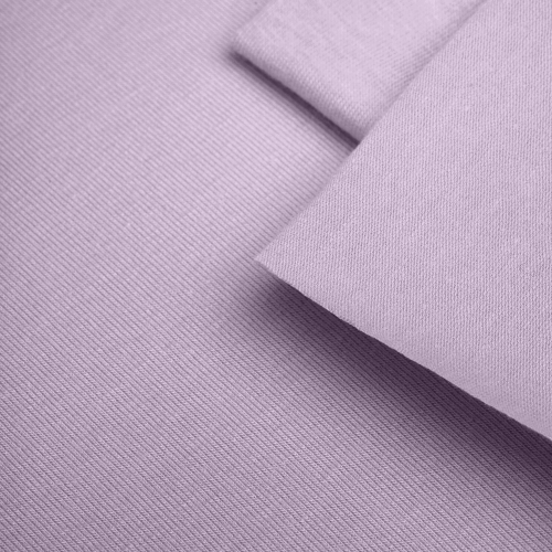 Close-up of Violet 223 fabric texture – smooth single jersey in a lavender shade.