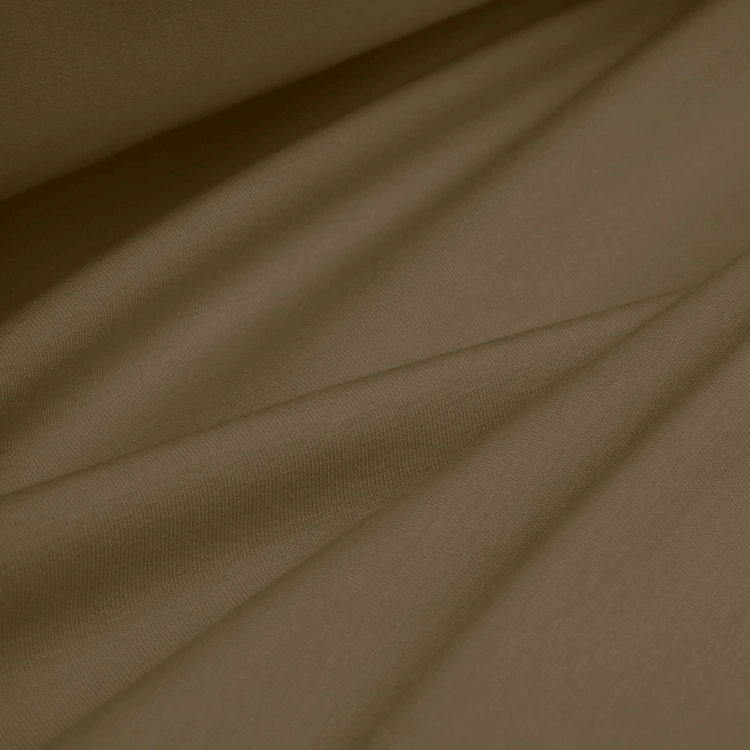 Draped folds of Green 557 – soft, stretchy jersey fabric in a dark khaki green, ideal for casual and outdoor clothing.