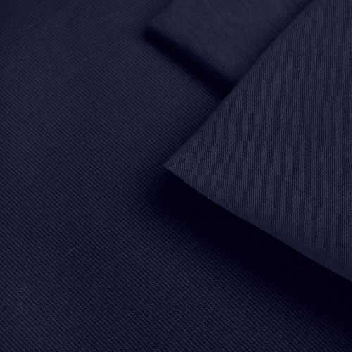 Close-up of Navy 20 fabric – fine jersey texture in a rich dark blue tone.
