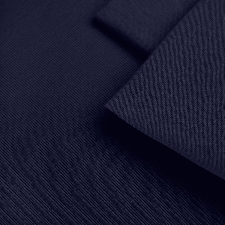 Close-up of Navy 20 fabric – fine jersey texture in a rich dark blue tone.