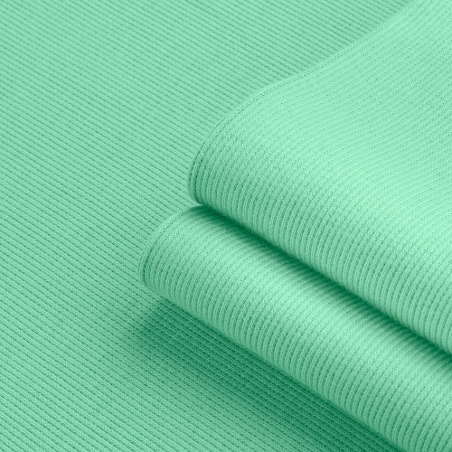 Close-up of 280g green ribbed knit fabric – stretch cotton blend