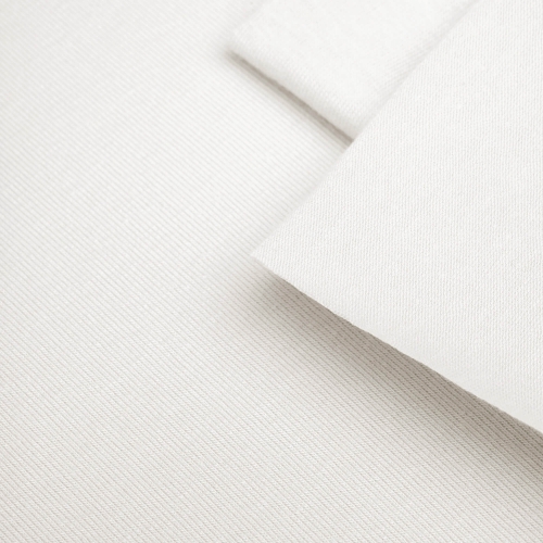 Merceryzowana, wolna od zanieczyszczeń dzianina Single Jersey Bawełna 160g w kolorze off-white – zbliżenie na strukturę materiału, widoczne sploty