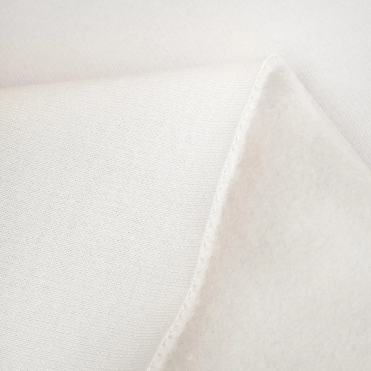 Off white cotton PES Brushed French Terry 280g – close-up of soft, warm brushed texture