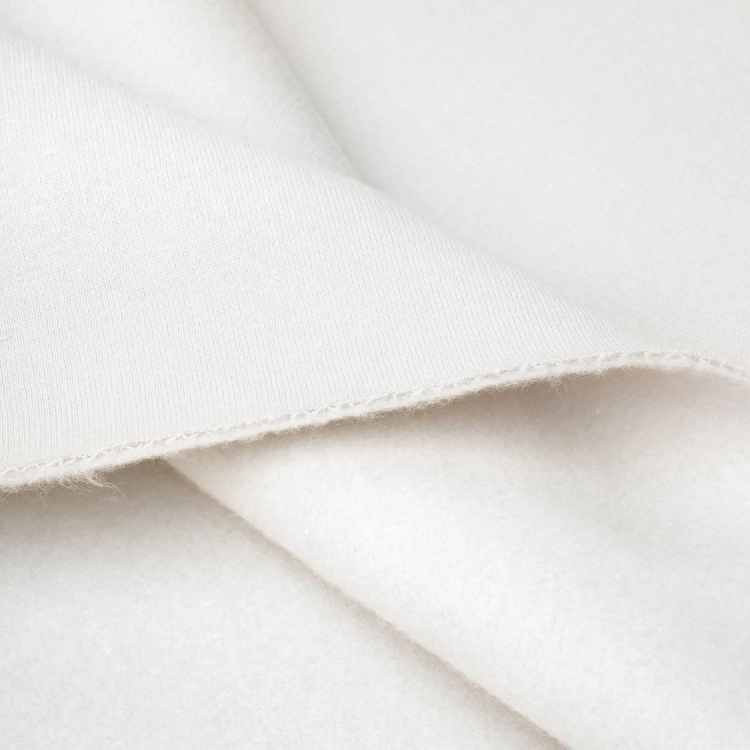 Off white dzianina dresowa z PES 280g – widok prawej i lewej strony, drapana struktura, contamination free